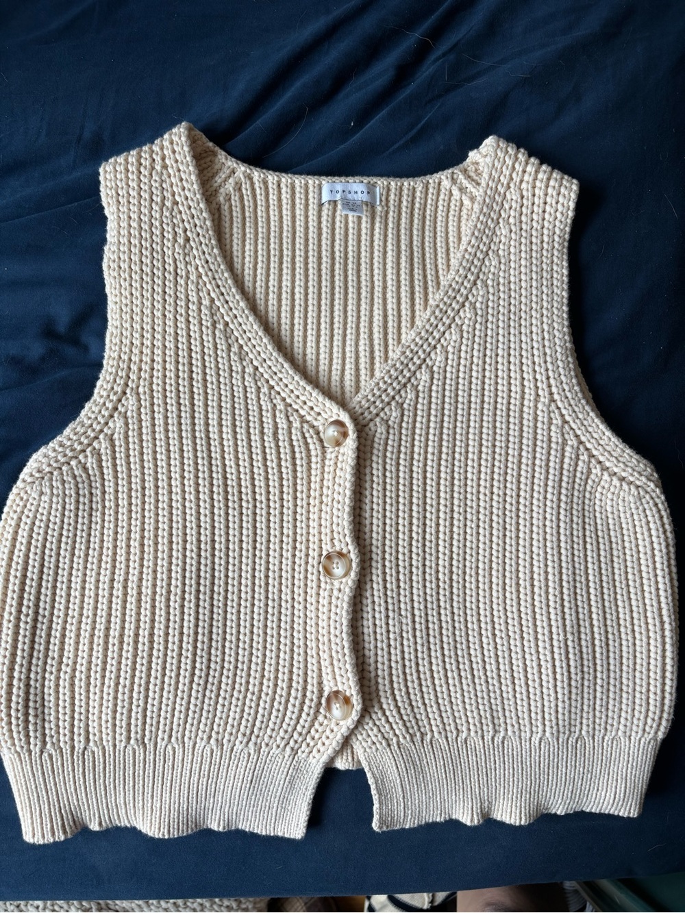 Topshop Chunky Knit Sleeveless Button Front Vest - Cream
